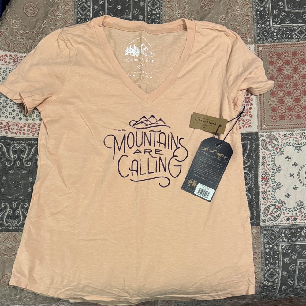 United By Blue Peach V-Neck Graphic Tee